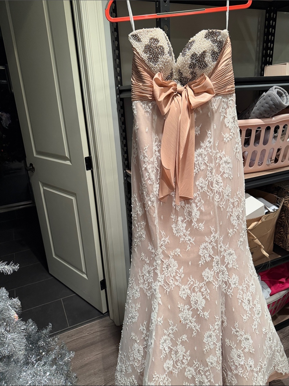 Sherri Hill Blush and Ivory Strapless Formal Gown